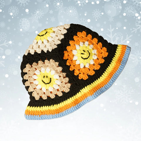 Handmade Smile Crochet Bucket Hat - Boho Style, Stretchy Acrylic, Cute,Stylish,Warm,Perfect Winter New Year Gift For Kids&Adults