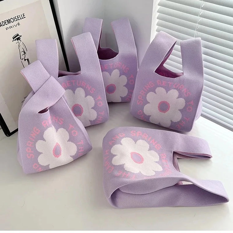 Internet Celebrity Hyunya Style Office Handbag Knitted Bucket Bag Wool Bag Souvenir Versatile Handbag Casual