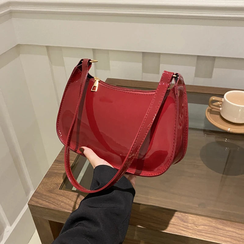Retro Solid Color PU Leather Shoulder Underarm Bag Women&