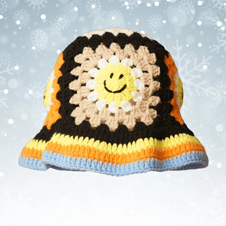 Handmade Smile Crochet Bucket Hat - Boho Style, Stretchy Acrylic, Cute,Stylish,Warm,Perfect Winter New Year Gift For Kids&Adults