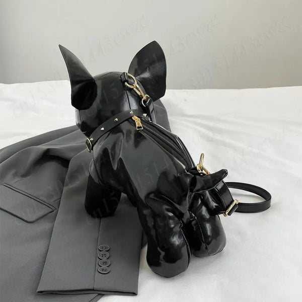 Messenger Bag PU Leather Adjustable Strap Shoulder Bag for Men Women Bulldog Shaped Crossbody Bag with Zipper Satchel Purse