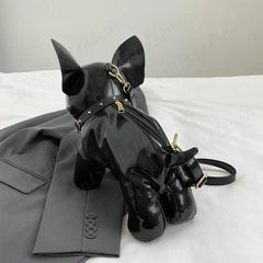 Messenger Bag PU Leather Adjustable Strap Shoulder Bag for Men Women Bulldog Shaped Crossbody Bag with Zipper Satchel Purse
