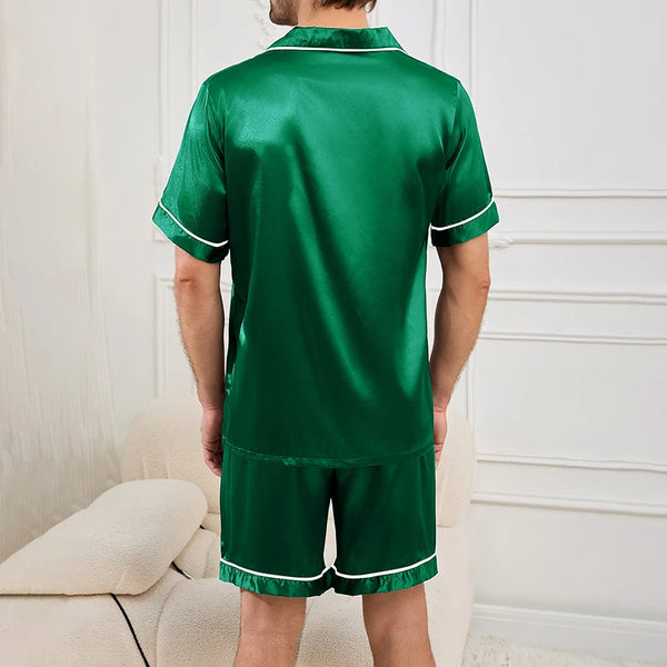 Men's Plaid Print Pajama Set Short Sleeve Lapel Top And Elastic Shorts Comfortable Perfect For Summer Sleepwear Loungewear Pjs
