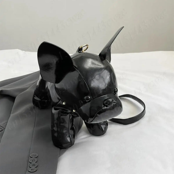 Messenger Bag PU Leather Adjustable Strap Shoulder Bag for Men Women Bulldog Shaped Crossbody Bag with Zipper Satchel Purse