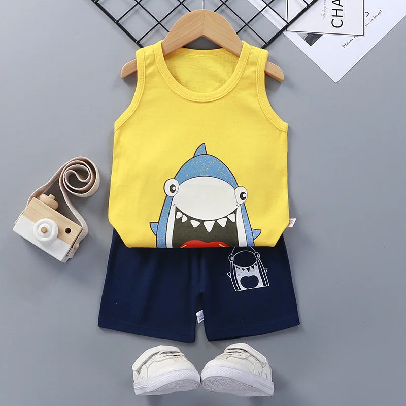 Kids Summer Cotton Vest Set Boys Girls Clothing