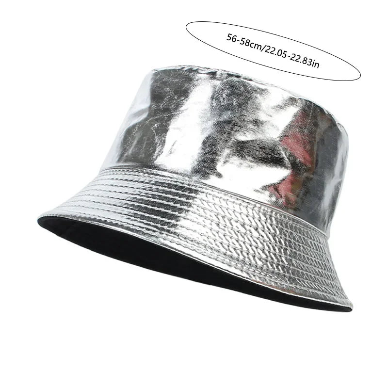 PU Leather Waterproof Hip Hop Bucket Hat for Men Women