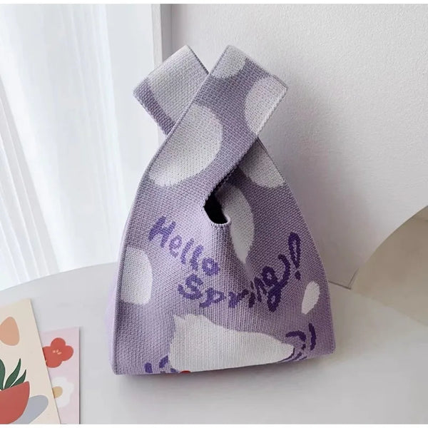 Internet Celebrity Hyunya Style Office Handbag Knitted Bucket Bag Wool Bag Souvenir Versatile Handbag Casual