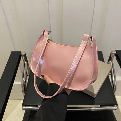 Retro Solid Color PU Leather Shoulder Underarm Bag Women&