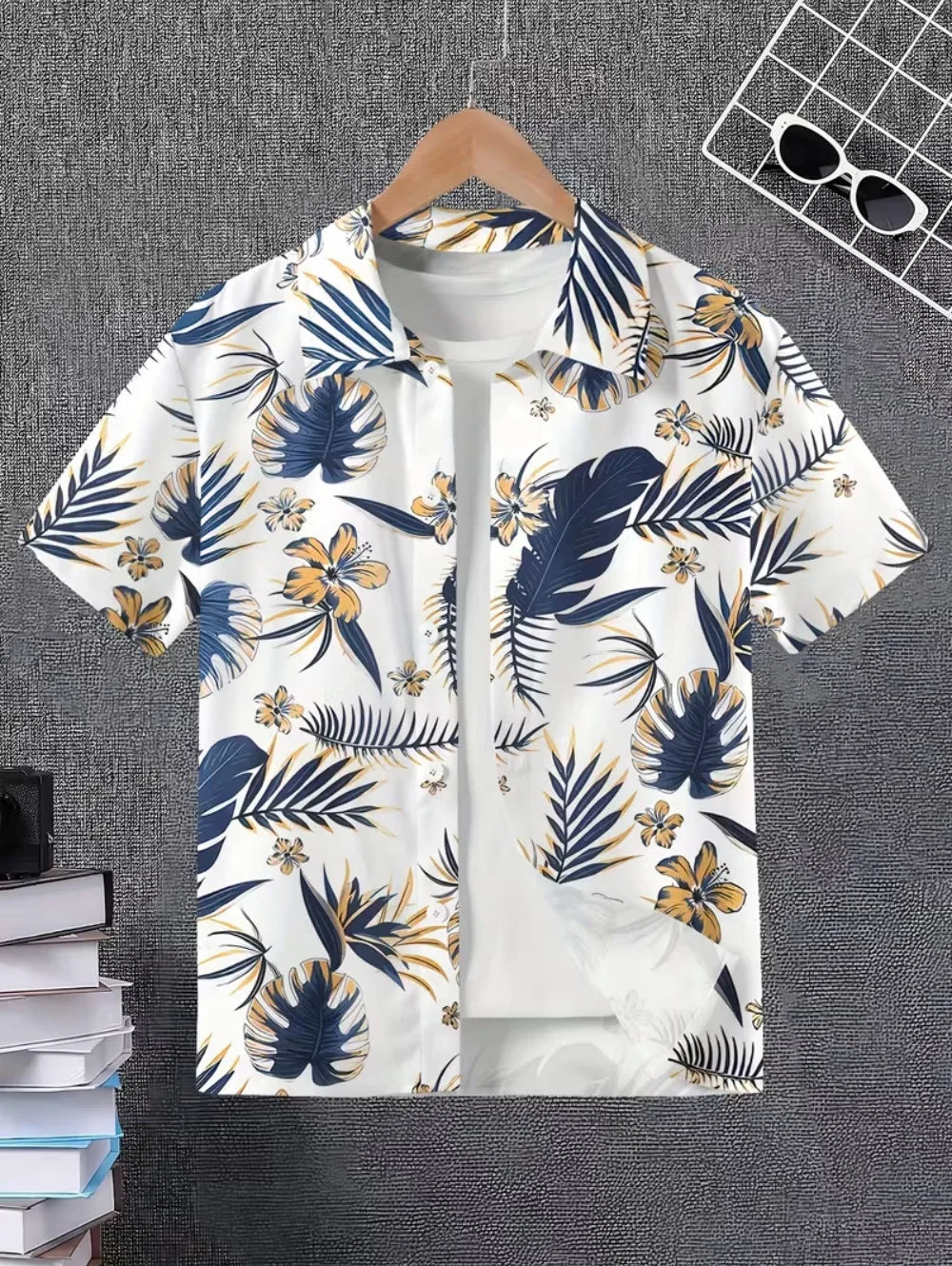 Kids Hawaiian Leaf Print Short Sleeve Beach Shirt