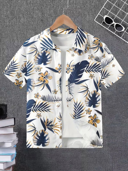 Children's Clothing Hawaiian Shirts for Children Leaf Print Casual Beach Fashion Shirt Outdoor Clothes for Children Short Sleeve