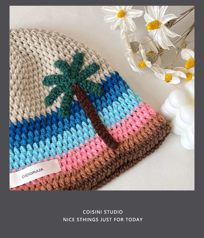 Cute Cartoon Knitted Bucket Hat for Women Men Fashion