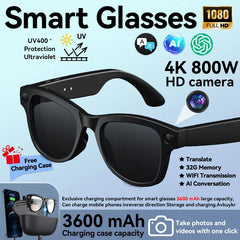 2026 New AI Smart Glasses 800W Camera 4K Ultra HD Video Recording Translation 3600mAh Charging Case AI Conversation 32GB Storage