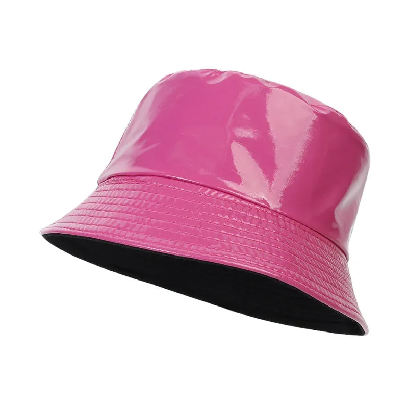 PU Leather Waterproof Hip Hop Bucket Hat for Men Women