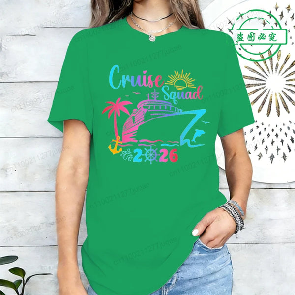 Cruise Squad 2026 Print Tee Shirts Family Birthday Cruise Women's Harajuku T-shirt Short Sleeve Female Clothing Street Tee Tops
