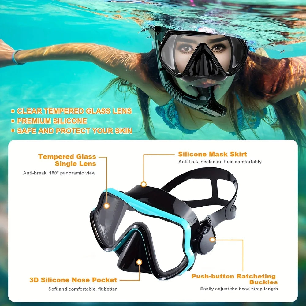 Adult Scuba Diving Mask Snorkel Set Panoramic Gear