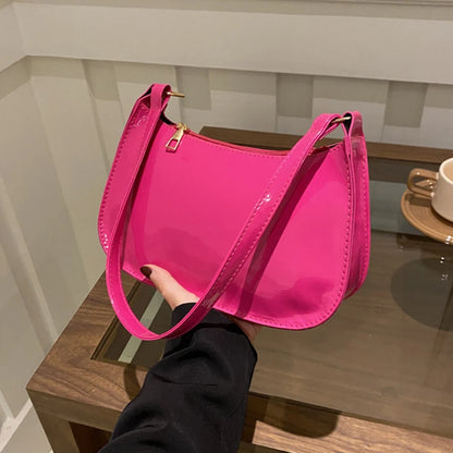 Retro Solid Color PU Leather Shoulder Underarm Bag Women&