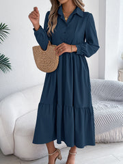 Casual Vacation Long Sleeved Turn-down Collar Single-Breasted Dress Spring Autumn Fashion Women's Clothing
