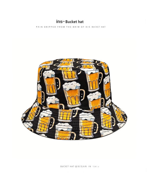 Bocca Cartoon Beer Bucket Hat Funny Printing Pattern Fisherman Hats Double Sides Panama Cap For Men Women Outdoor Sun Summer New