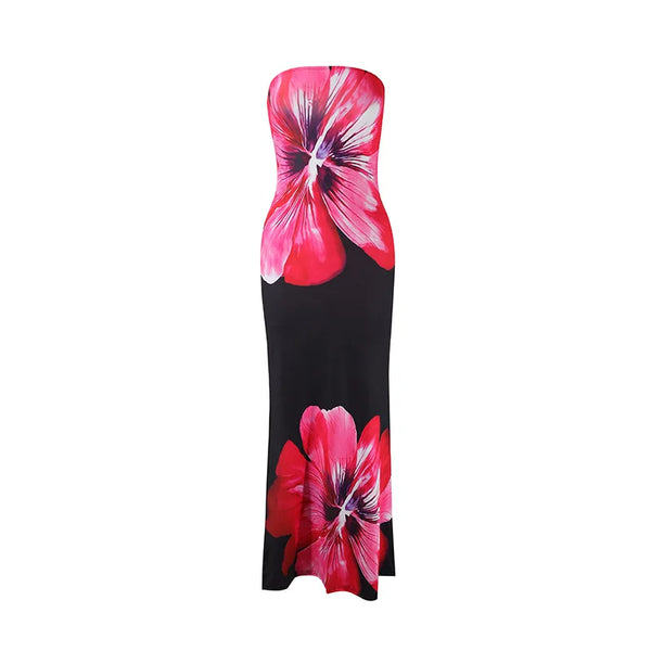 Fashion Milk Silk Fabric Floral Print Sexy Long Dresses Elegant Backless Bodycon High Waist Midi Dress 2025 Summer Vacation Boho