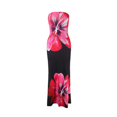 Fashion Milk Silk Fabric Floral Print Sexy Long Dresses Elegant Backless Bodycon High Waist Midi Dress 2025 Summer Vacation Boho