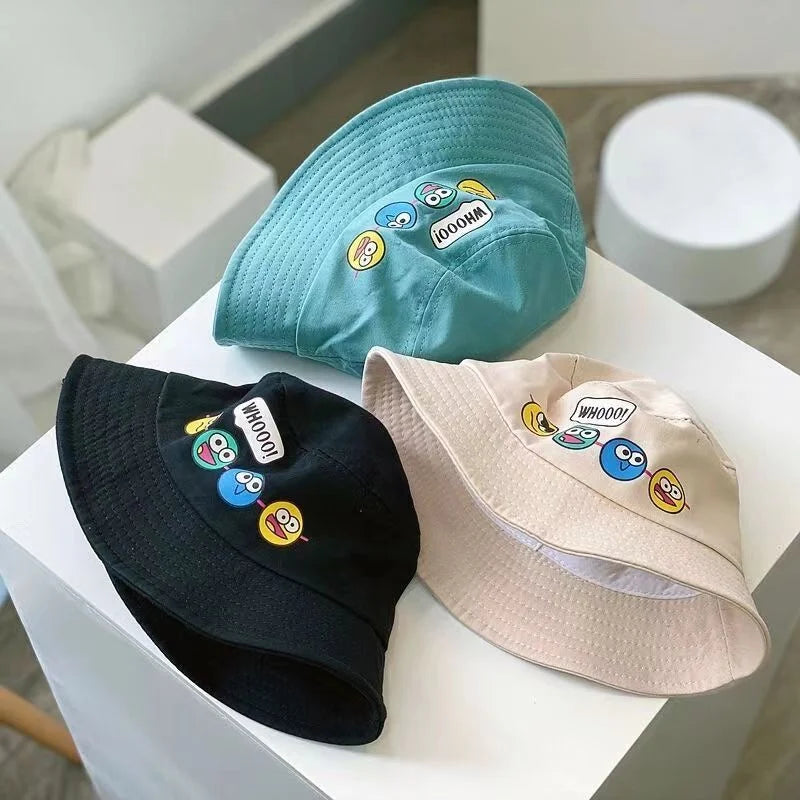 Korean Cartoon Kids Bucket Hat with Windproof Strap