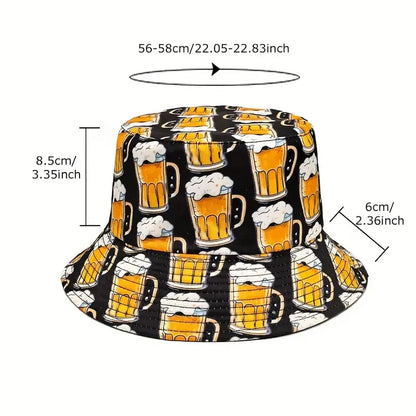 Funny Cartoon Beer Bucket Hat Double Sided Sun Cap