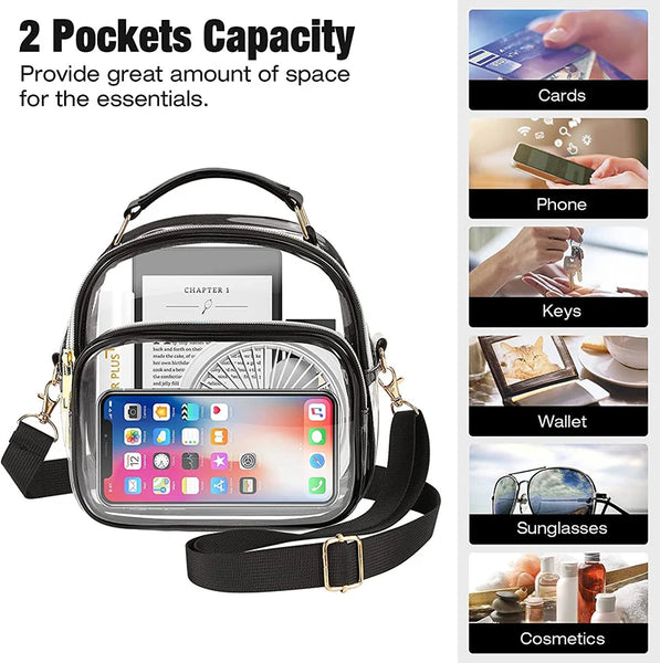 Transparent PVC Ladies Small Handbags Stadium Approved Women Clear Bag Fashion Waterproof Casual Simple Crossbody Shoulder Bags