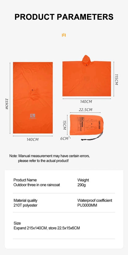 3 In 1 Waterproof Rain Poncho for Hiking and Camping