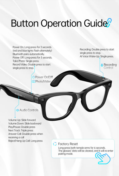 AI Smart Glasses 5 Million Pixels Recording Videos Photo Recognition Answer Translation 290mAh IP66 Waterproof Bluetooth Glasses