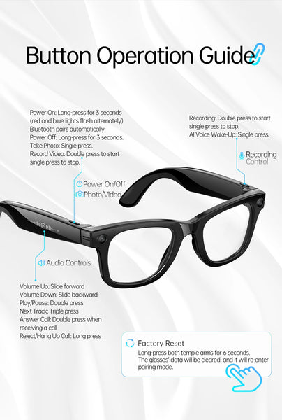 AI Smart Glasses 5 Million Pixels Recording Videos Photo Recognition Answer Translation 290mAh IP66 Waterproof Bluetooth Glasses