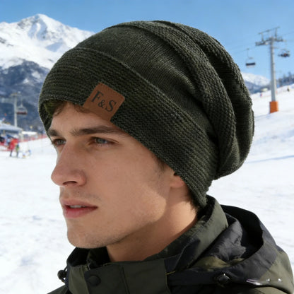 New Unisex Slouchy Winter Hats Add Fur Lined Men And Women Warm Beanie Cap Casual Label Decor Winter Knitted Hats
