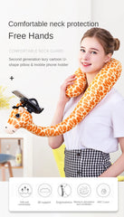 Travel Pillow with Mobile Phone Holder Lazy U-shaped Neck Support Cartoon Pillow with 360 Flexible Rotating Mobile Phone Holder