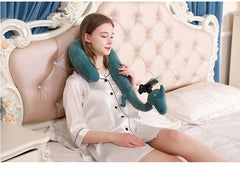 Travel Pillow with Mobile Phone Holder Lazy U-shaped Neck Support Cartoon Pillow with 360 Flexible Rotating Mobile Phone Holder