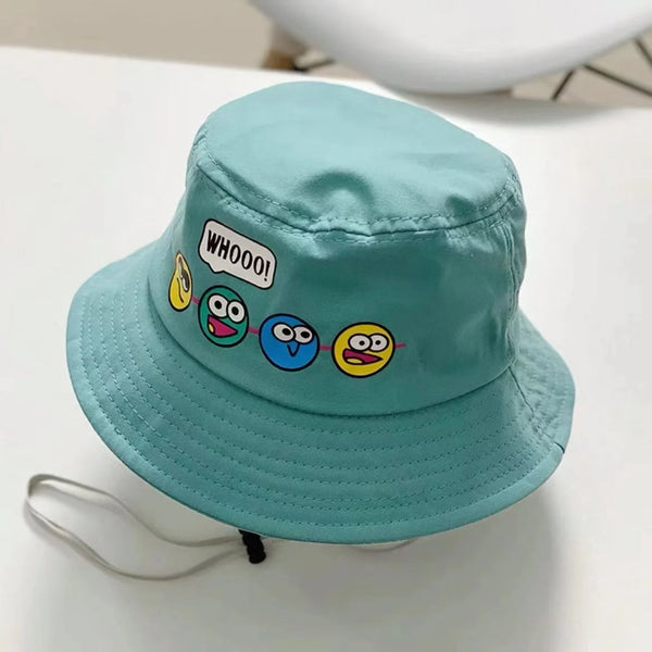 Korean Cute Cartoon Children Bucket Hats Boys Girls Outdoor Sun Hats Kids Caps with Windproof Rope Kids Accessories