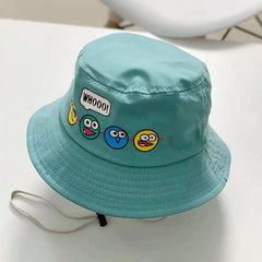 Korean Cute Cartoon Children Bucket Hats Boys Girls Outdoor Sun Hats Kids Caps with Windproof Rope Kids Accessories