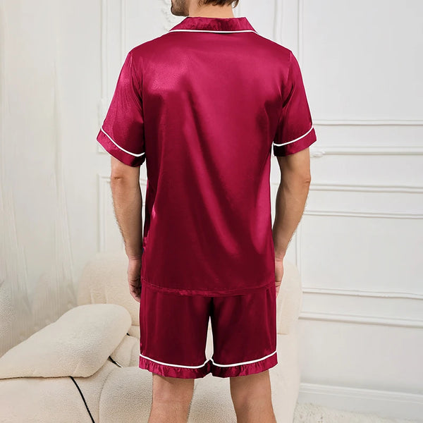Men's Plaid Print Pajama Set Short Sleeve Lapel Top And Elastic Shorts Comfortable Perfect For Summer Sleepwear Loungewear Pjs