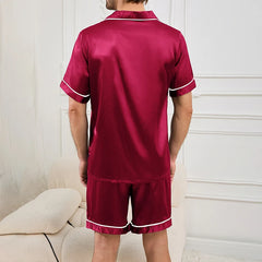 Men's Plaid Print Pajama Set Short Sleeve Lapel Top And Elastic Shorts Comfortable Perfect For Summer Sleepwear Loungewear Pjs