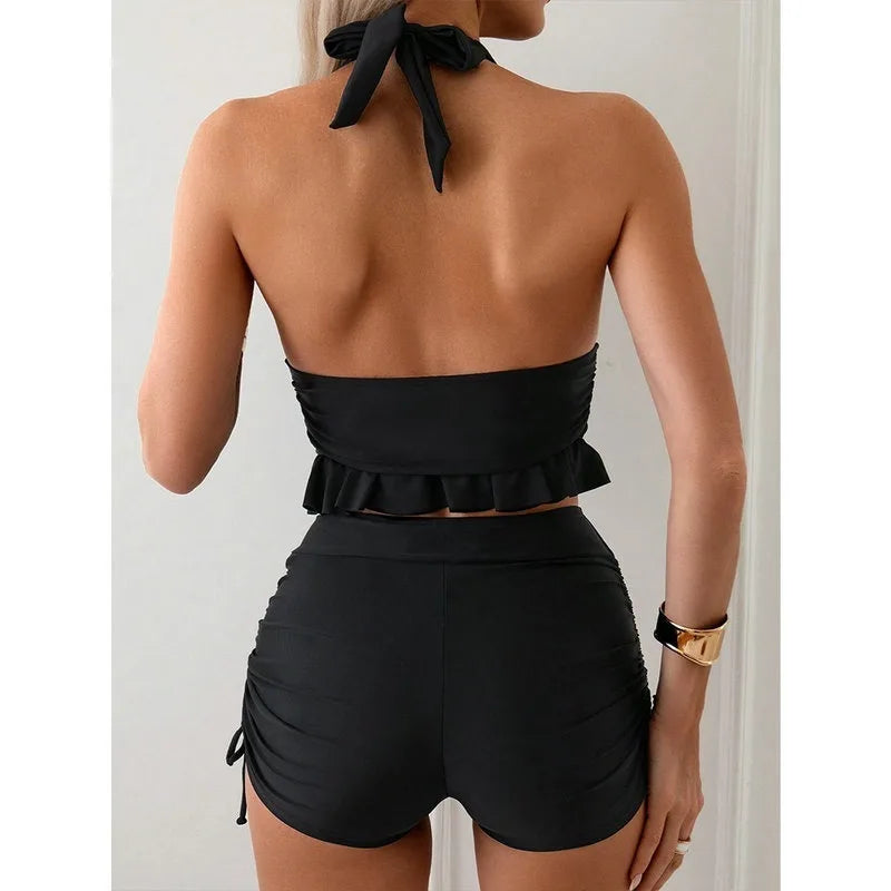 Womens Two Piece Ruffle Swimsuit with Shorts for Beach 