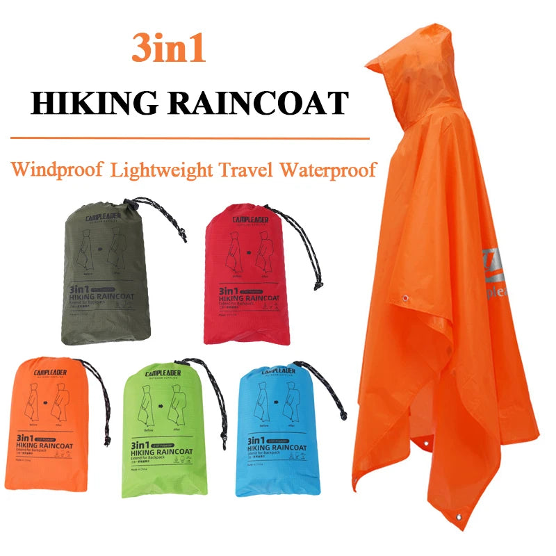 3 In 1 Waterproof Rain Poncho for Hiking and Camping