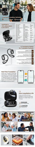 Translation Earbuds Real Time, 150 Languages  AI Translator Earbuds,Headset Interpretive Device for Business, Travel, Study