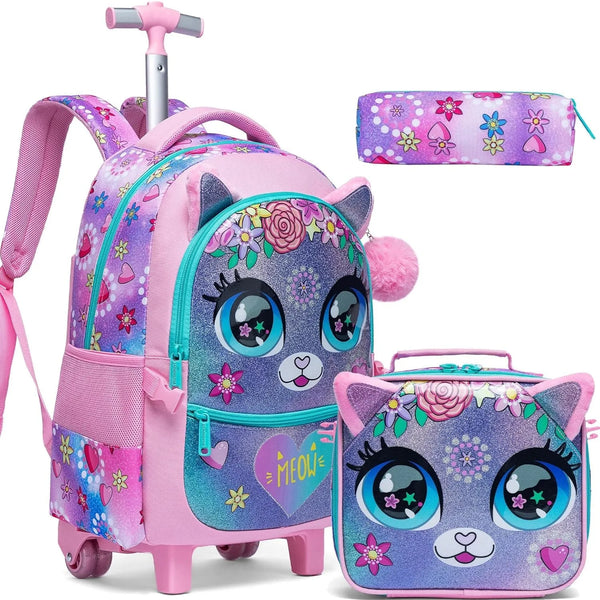 Children's School Bags Kids Rolling Backpack for Girls Luggage Suitcase with Wheels Trolley Wheeled Backpacks for School Travel