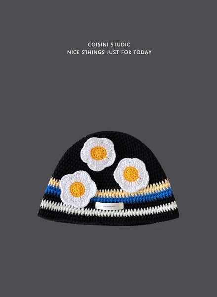 Ins Cute Cartoon Contrasting Color Knitted Bucket Hats Men Spring and Autumn Travel Photo Fashion Versatile Sweet Woman's Cap