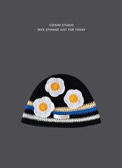 Ins Cute Cartoon Contrasting Color Knitted Bucket Hats Men Spring and Autumn Travel Photo Fashion Versatile Sweet Woman's Cap