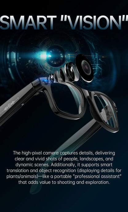 AI Smart Glasses 5 Million Pixels Recording Videos Photo Recognition Answer Translation 290mAh IP66 Waterproof Bluetooth Glasses