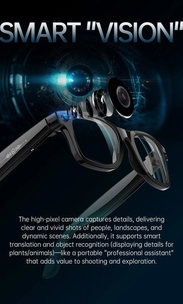 AI Smart Glasses 5 Million Pixels Recording Videos Photo Recognition Answer Translation 290mAh IP66 Waterproof Bluetooth Glasses