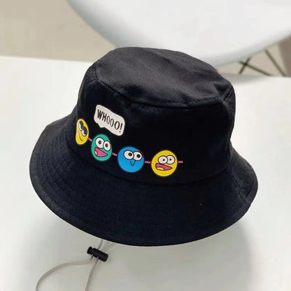 Korean Cartoon Kids Bucket Hat with Windproof Strap