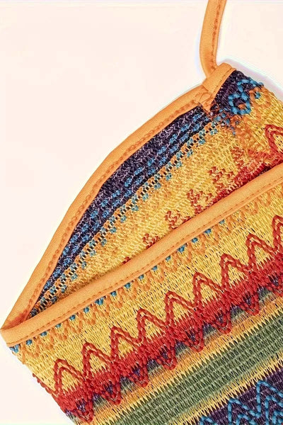 Vacation Tribal Knit Slim Skirt Set Crop Keyhole Halter Neck Top  High Waist Bodycon Slim Skirt Outfits Women's Clothing