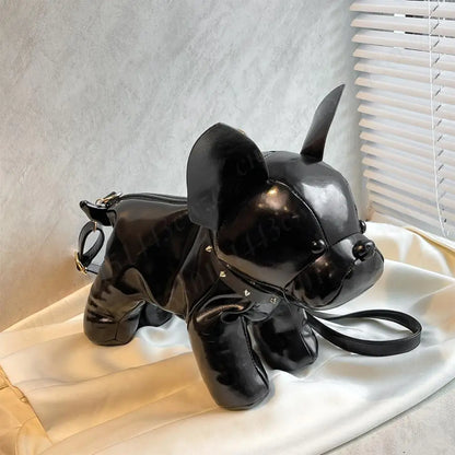 Messenger Bag PU Leather Adjustable Strap Shoulder Bag for Men Women Bulldog Shaped Crossbody Bag with Zipper Satchel Purse