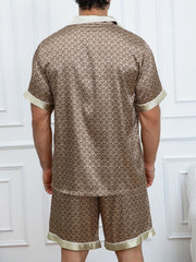 Men's Plaid Print Pajama Set Short Sleeve Lapel Top And Elastic Shorts Comfortable Perfect For Summer Sleepwear Loungewear Pjs