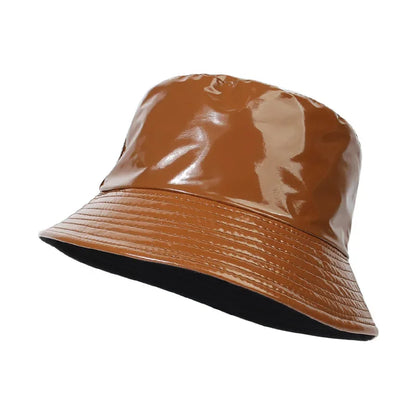 PU Leather Waterproof Hip Hop Bucket Hat for Men Women